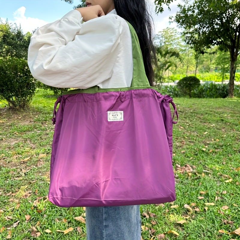 Foldable Drawstring Grocery Shopping Bag, Large Capacity Shoulder Tote for Sports, Travel, and Everyday Use Beauty Fashion