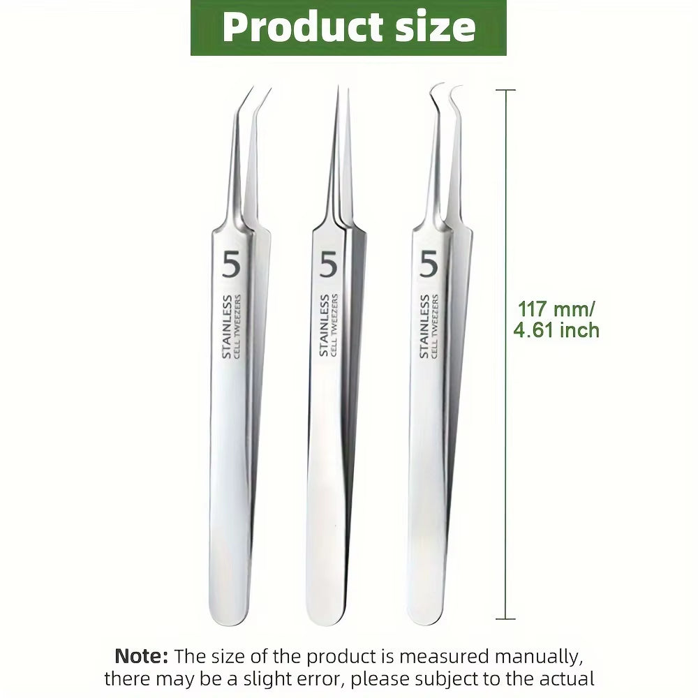 1/3Pcs Extra Fine No. 5 Cellular Acne Blackhead Tweezers,Facial Beauty Remove Acne Needle Tools for Skin Care,Blackhead Clip
