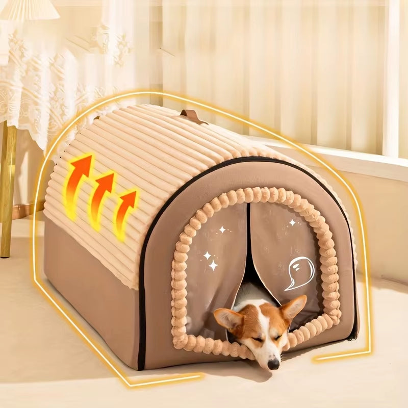 All-Season Enclosed Pet Bed Thickened Portable Dog House & Cat Tent with Washable Bedding Needed Bed for Small Medium Large Dogs