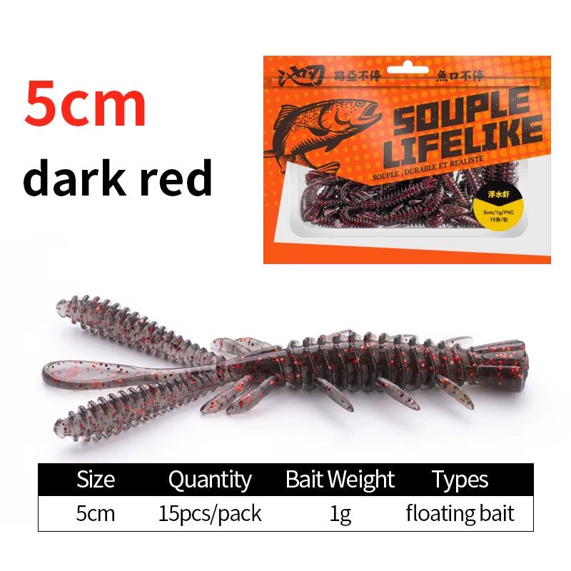Floating Soft Shrimp Fishing Bait NED Rig Wobblers Shrimp Swim Lure Jig Salt Silicone Swimbait with Fish Attractant