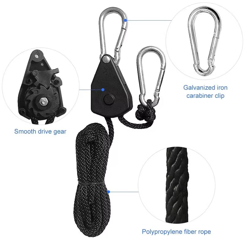 4Pcs Awning Wind Rope 8 Inch Adjustable Lanyard Hanging for Tent Fan Grow Plant Lamp Pulley Ropes Pulley Lifting Pulley Hook