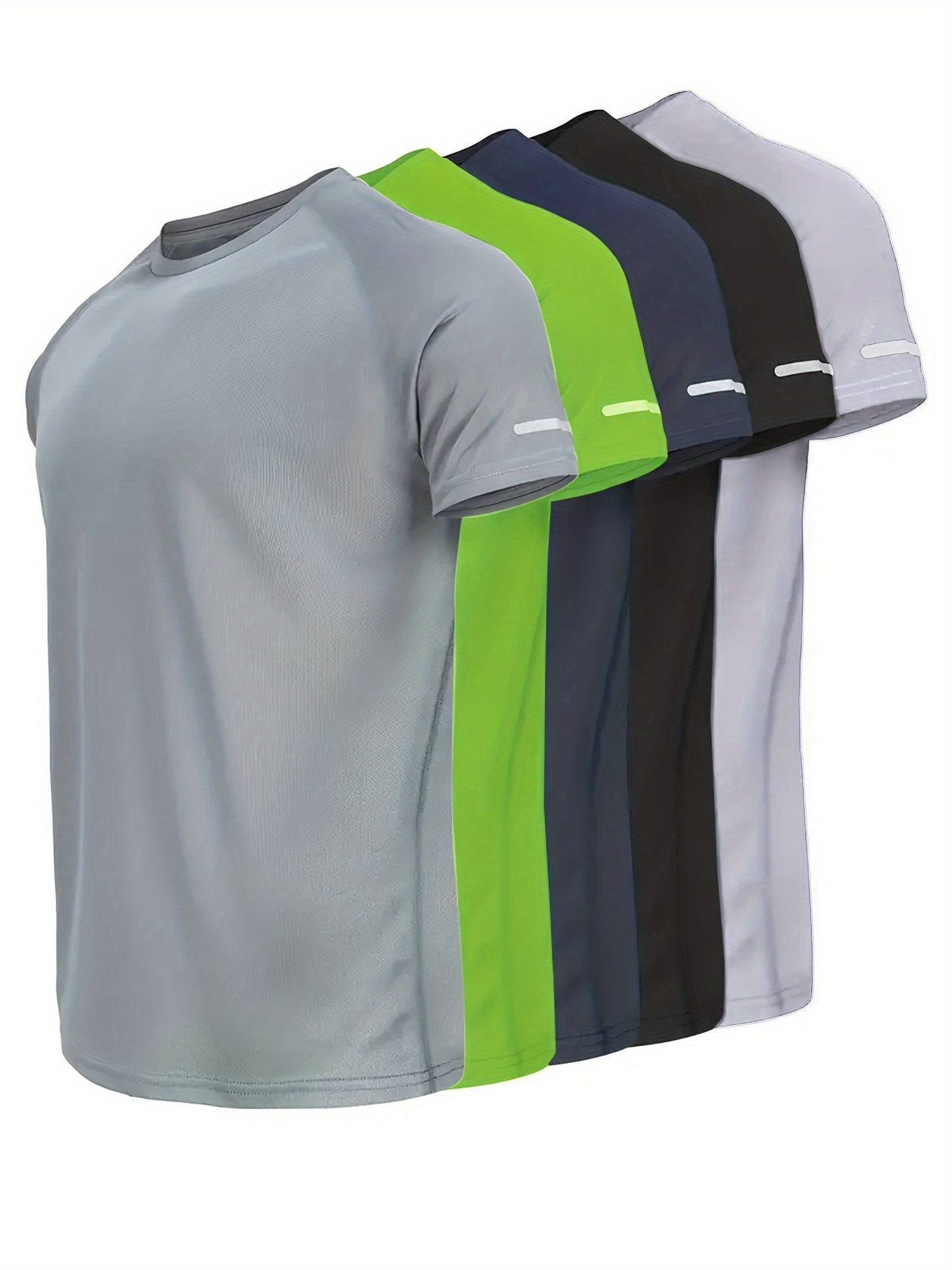 5pcs Solid Color Short Sleeve T-shirt, Men's Breathable Quick-Dry Crew Neck Top For Summer Sport & Casual Wear Beauty World Shop