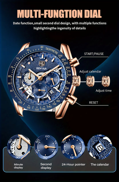 BENYAR Watches For Men Analog Quartz Chronograph Luminous Big Face Mens Watches Business Work Sport Casual Fashion Designer Dress Men'S Wrist Watches Elegant Gift For Men Beauty World Shop