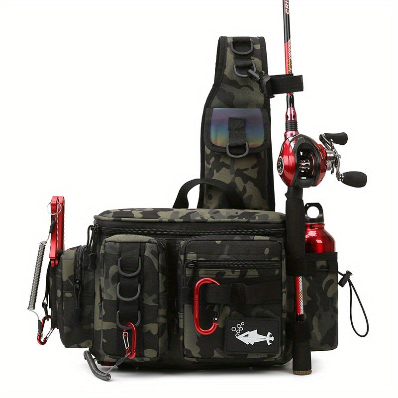 1pc Heavy-Duty Fishing Backpack Tackle Sling Bag with Rod Holder & Multi-Compartment - Lightweight Breathable Mesh Back, Durable Nylon/, Padded Shoulder Straps for Freshwater/Saltwater Fishing Gear, Camping & Outdoor (Ideal G Beauty Fashion