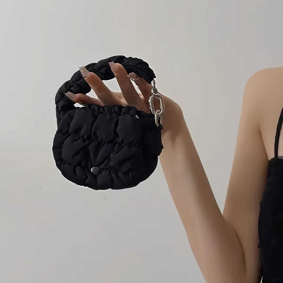 Mini Bag Edgy Black Mini Cloud Waist Pack Lightweight Solid Secure Button Closure with Decorative Coin Purse and Headphone Bag