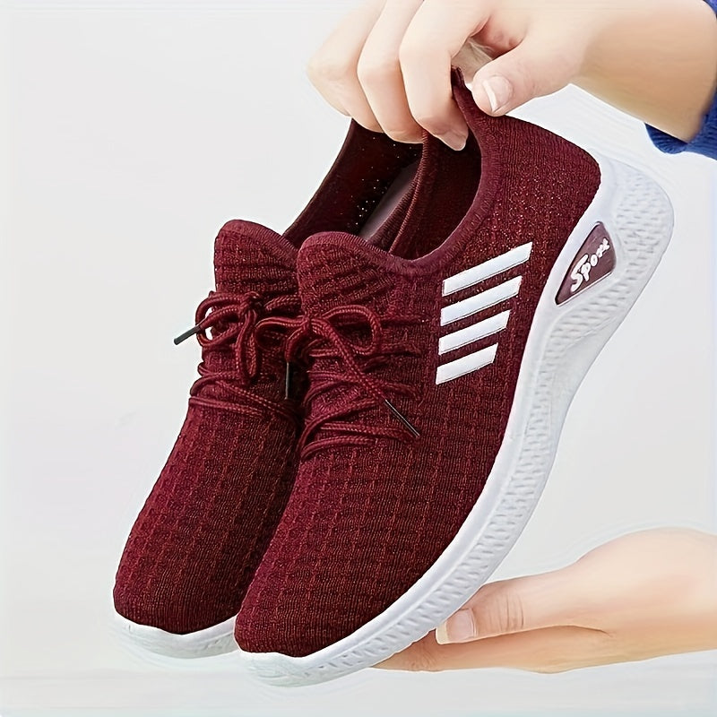 Women's Breathable Knit Sneakers, Casual Lace Up Outdoor Shoes, Comfortable Low Top Sport Shoes