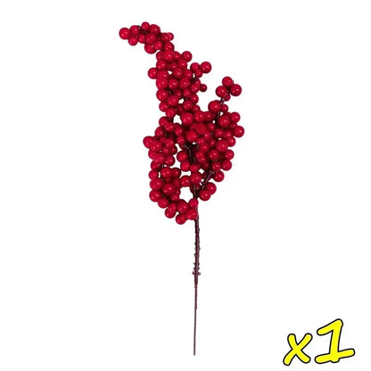 Christmas Artificial Red Berries Branch Fake Plants Flowers Holly Berry Stamen Wreath Ornaments for Xmas Tree Party Home Decor