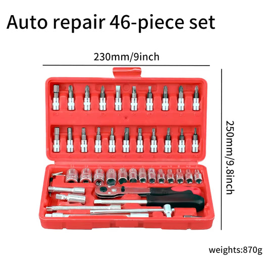 46-Piece Tool Set - General Home Use Craft Toolbox, Motorcycle Car Repair Tool Set, with Plastic Tool Box Storage Box