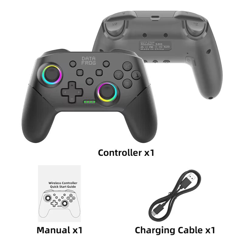 Wireless Controller for Switch OLED Console Pro Gamepad with Rechargeable Battery Programmable Turbo Function RGB Light