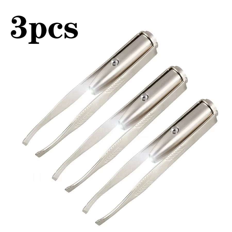 1/3/5Pcs LED Eyebrow Tweezer Oblique Tip Stainless Steel Trimming Clip Eye Hair Removal Prune False Eyelash Clamp Makeup Tool