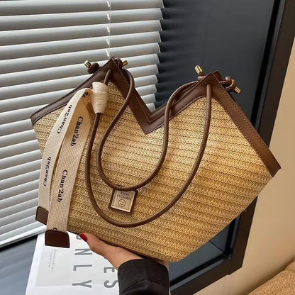 Straw Beach Bag Vintage Handmade Woven Shoulder Bag Raffia Circle Rattan Bags Bohemian Summer Vacation Casual Bags
