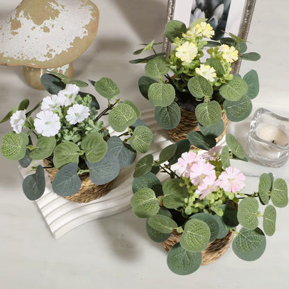 Green Artificial Plants Eucalyptus Flowers Woven Small Potted Plants Grass Mound 11Cm PE Material Home Decoration