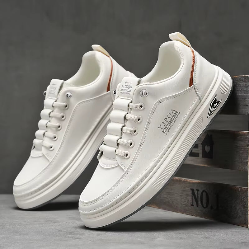 2025 Cool Men Shoes Leather Casual Sneakers Breathable Walking Slip on Platform Shoes Male Flats Rubber Sole Shoes