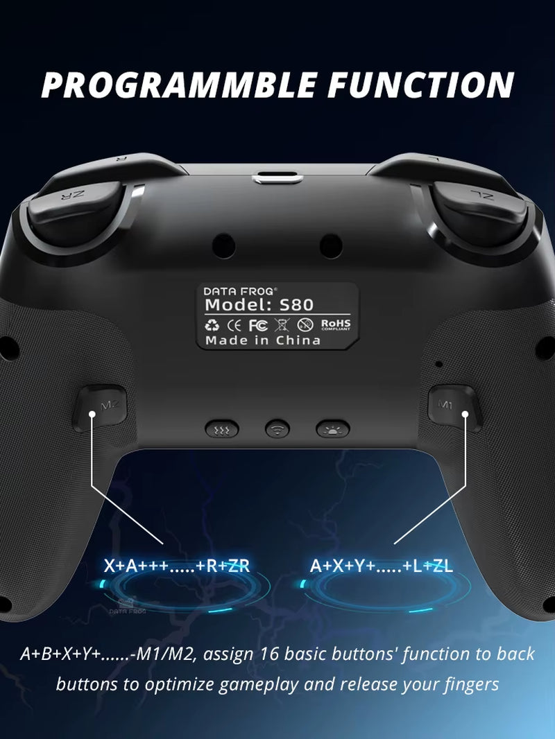 Wireless Controller for Switch OLED Console Pro Gamepad with Rechargeable Battery Programmable Turbo Function RGB Light