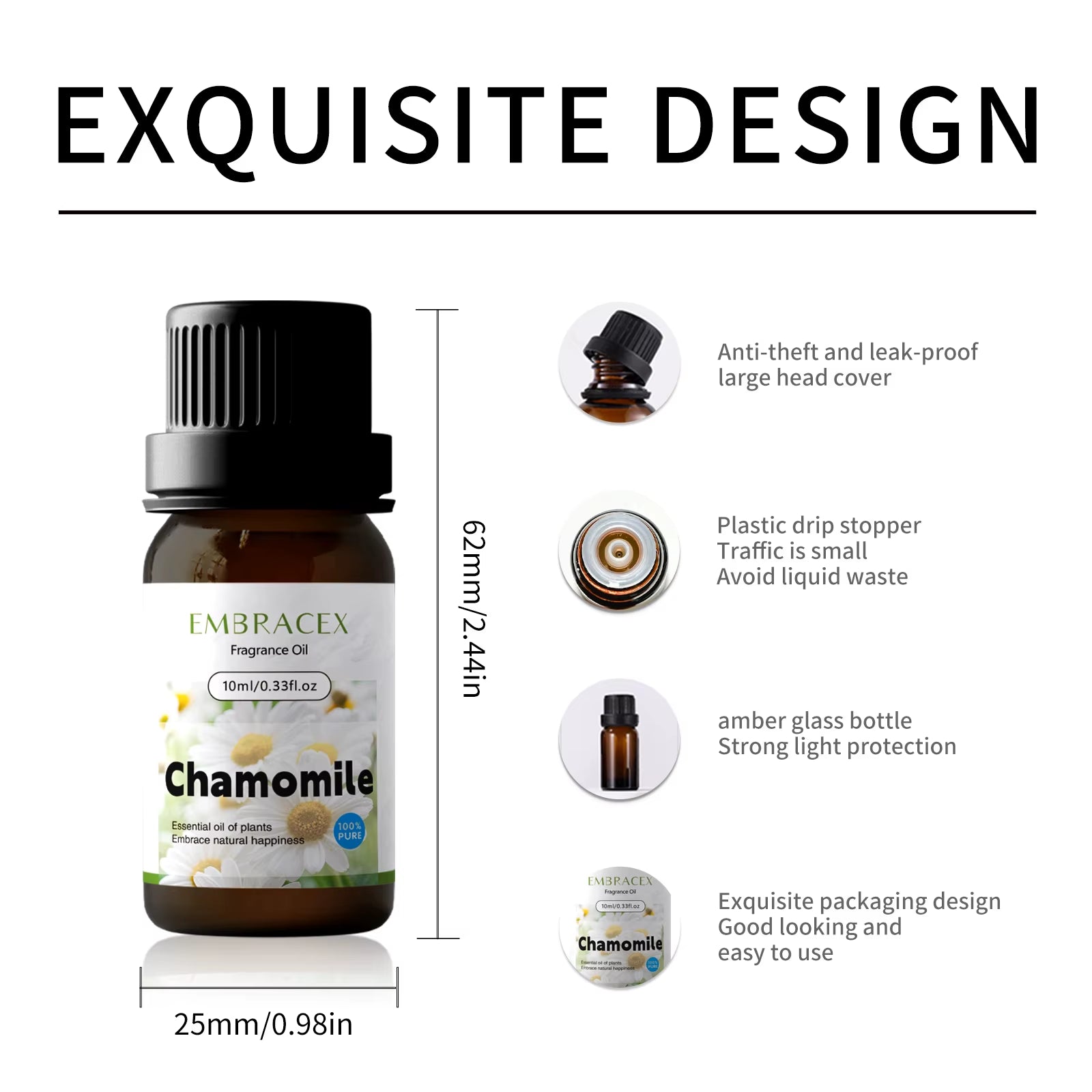 10Ml Chamomile Essential Oil Floral-Scented Essential Oils Hair Care Skincare Facial Fragrance Diffuser for Humidifier Gifts