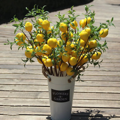 1Pcluxury Lemon Fruit Branch with Green Leaves Artificial Flowers Home Photography Props Flores Artificales Fake Plants