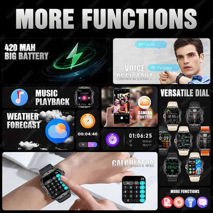 New Rugged Smart Watch Men Wireless Call IP68 Sport Fitness AI Voice Outdoor Smartwatch For Mobile Phones