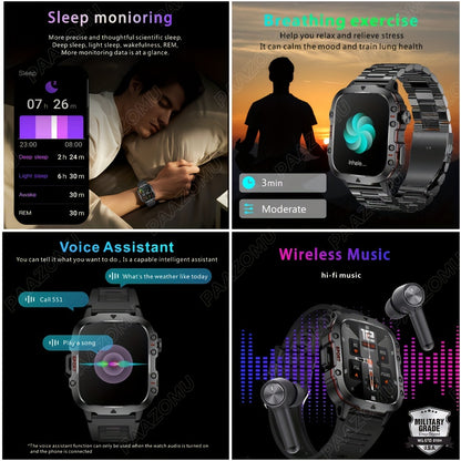 New Rugged Smart Watch Men Wireless Call IP68 Sport Fitness AI Voice Outdoor Smartwatch For Mobile Phones