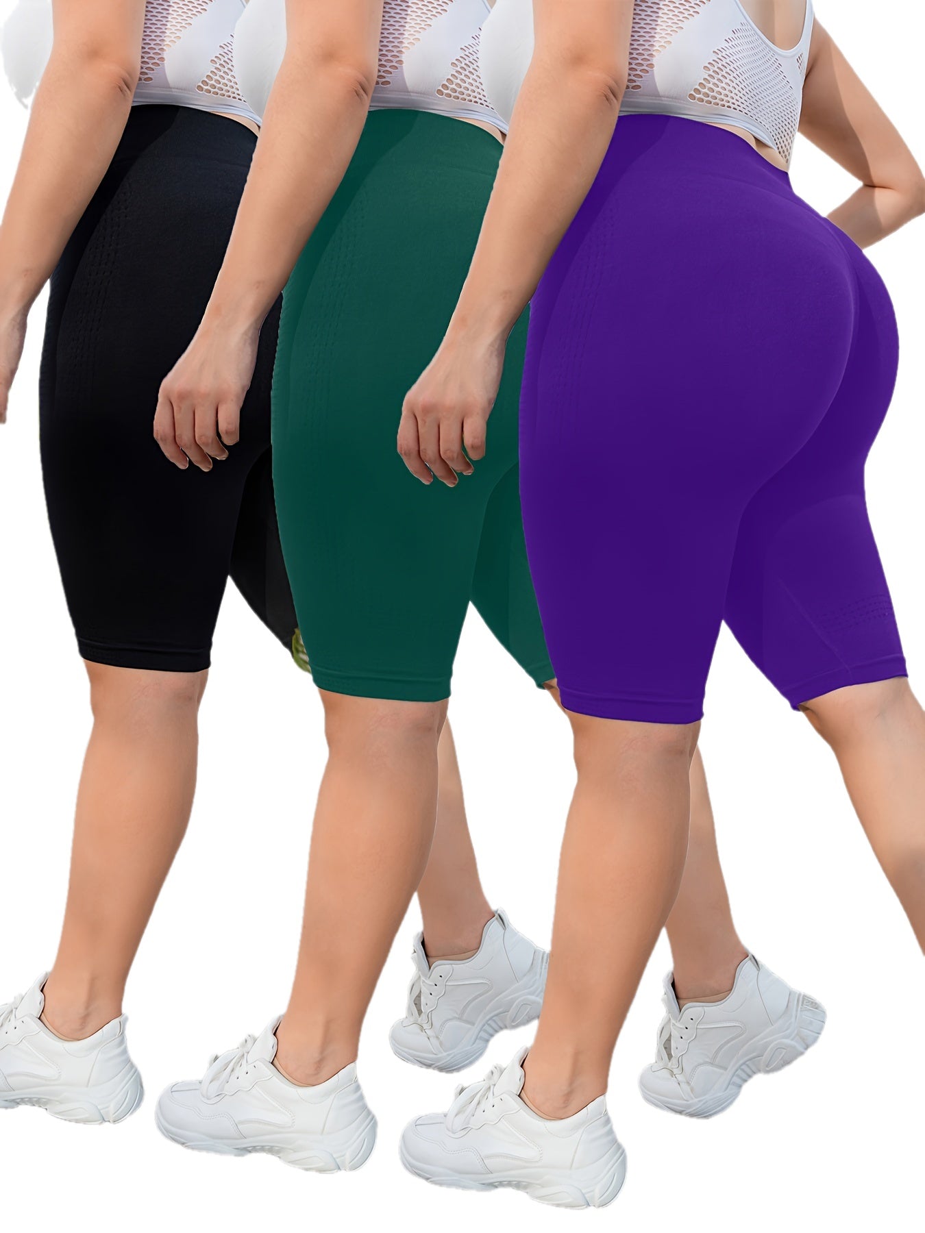3-Pack Plus Size Yoga Shorts For Women, High Waist Peach Lift, Stretchy, Butt-lifting, High Elasticity, Fitness Activewear, Quick-Dry, Seamless Sport Shorts Set