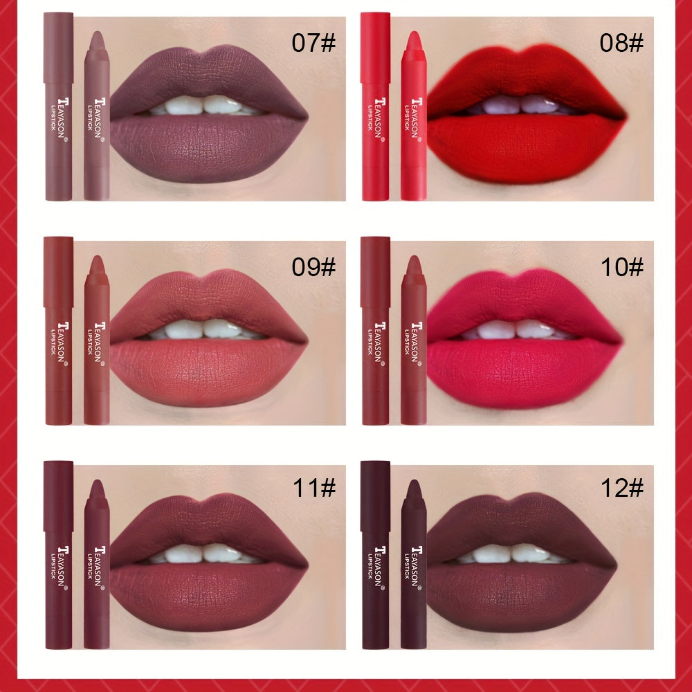 12 Colors Matte Moisturizing Lipstick Crayons - Long Lasting, Waterproof, Smooth, Fuller Lip Makeup Finish Valentine's Day Gifts Beauty Fashion
