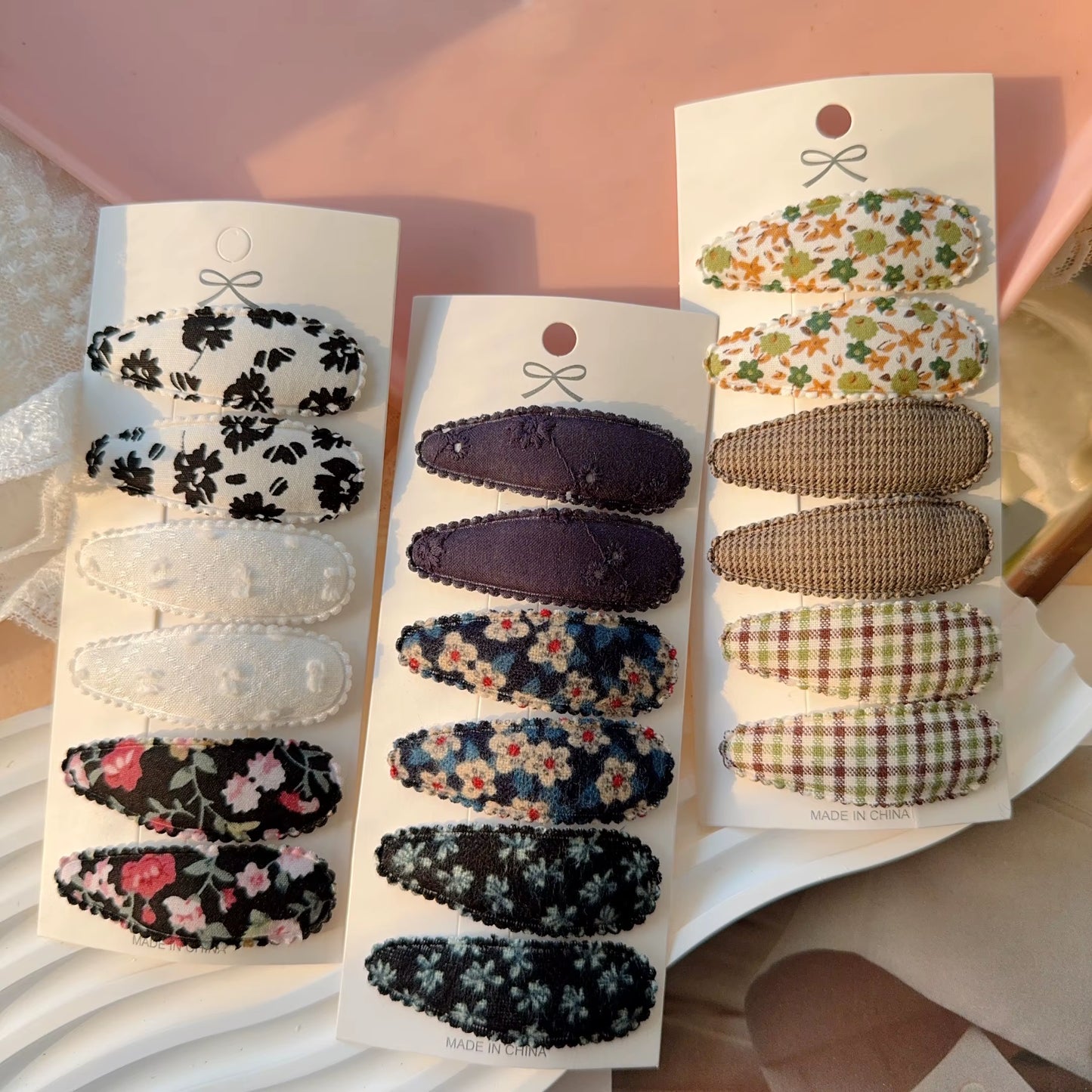 6Pcs/Set Fresh Print Cotton Alloy Hair Clips for Kids Fabric Plaid BB Hairpins Girl Hairgripe Headwear Baby Hair Accessories