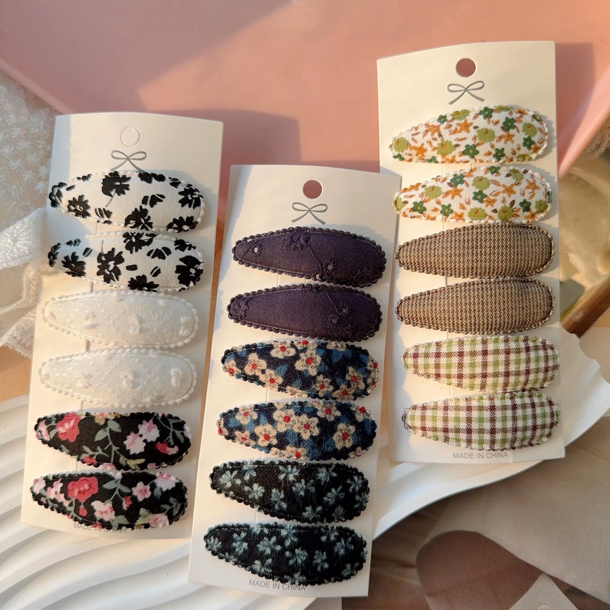6Pcs/Set Fresh Print Cotton Alloy Hair Clips for Kids Fabric Plaid BB Hairpins Girl Hairgripe Headwear Baby Hair Accessories