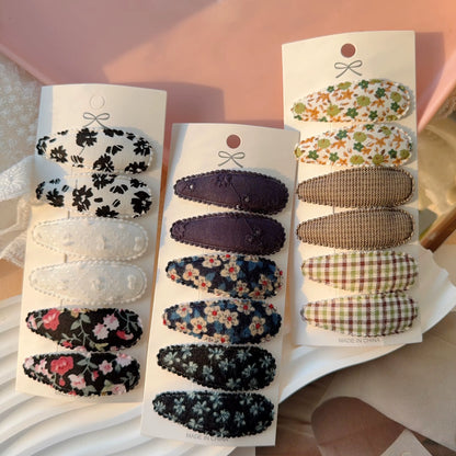 6Pcs/Set Fresh Print Cotton Alloy Hair Clips for Kids Fabric Plaid BB Hairpins Girl Hairgripe Headwear Baby Hair Accessories