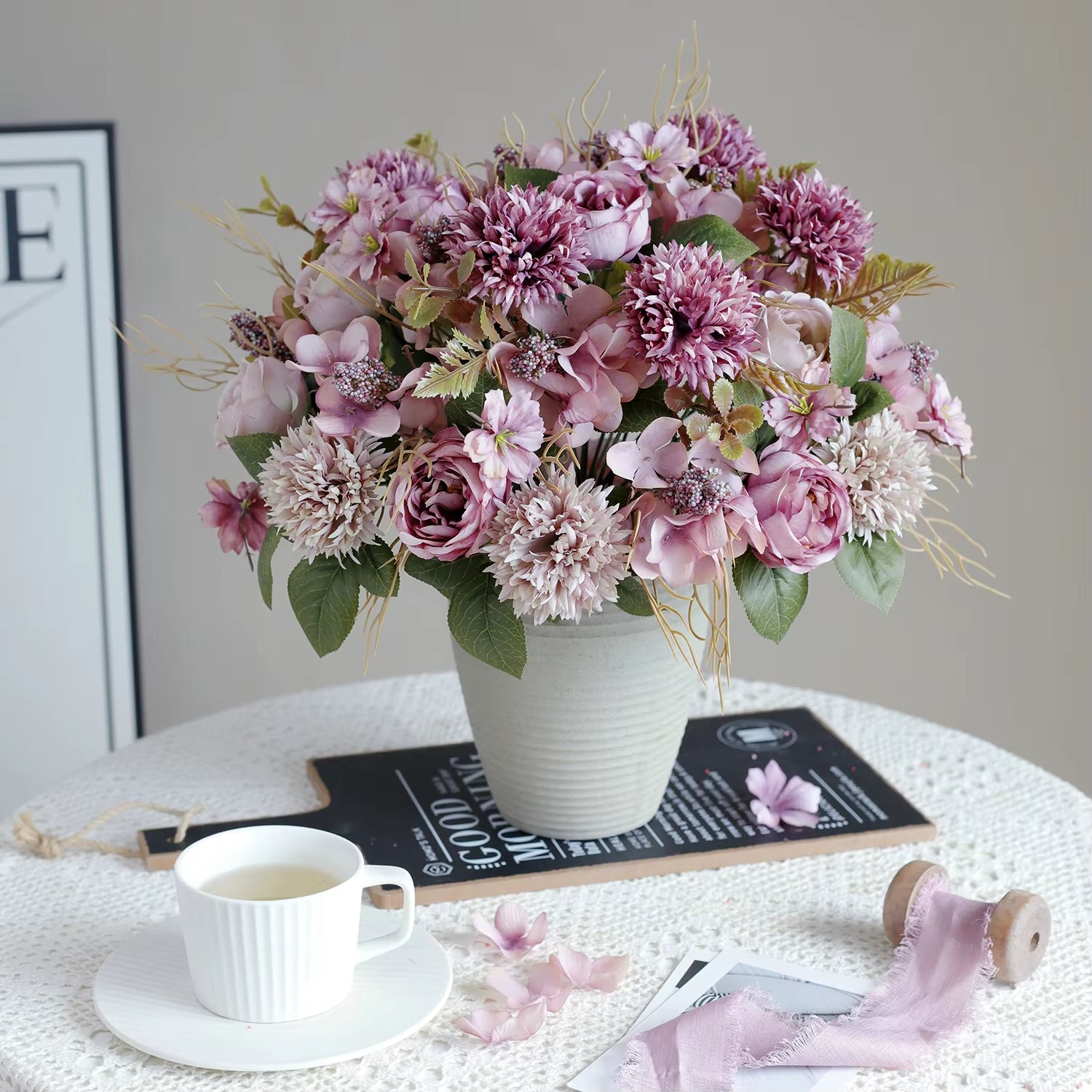 1PC Artificial Rosesflowers New Year'S Home Decoration Wedding Bridal Bouquet Garden Fake Silk Peony Hydrangeas Vase for Board