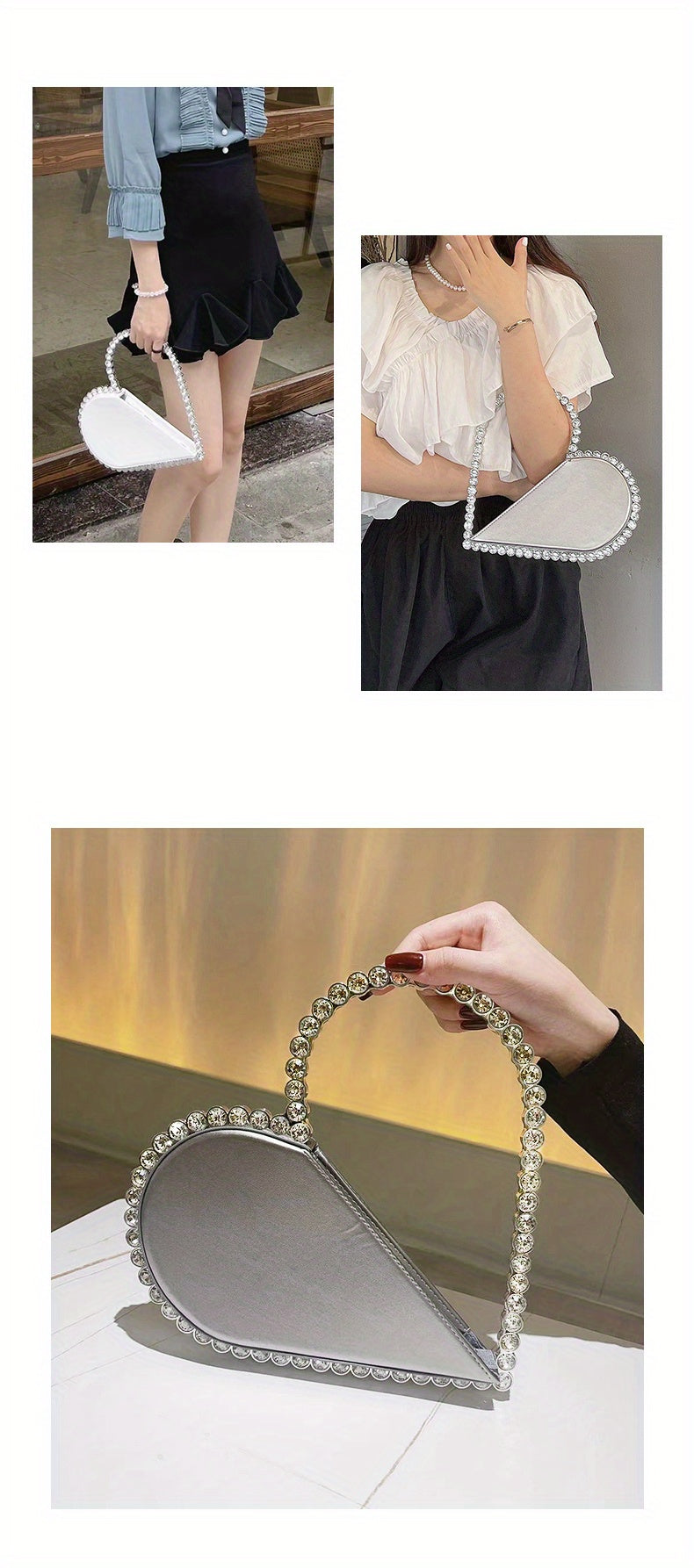 Mini Heart Shape Women's Elegant Evening Bag, Trendy Clutch Purse for Party Prom and Wedding Beauty Fashion