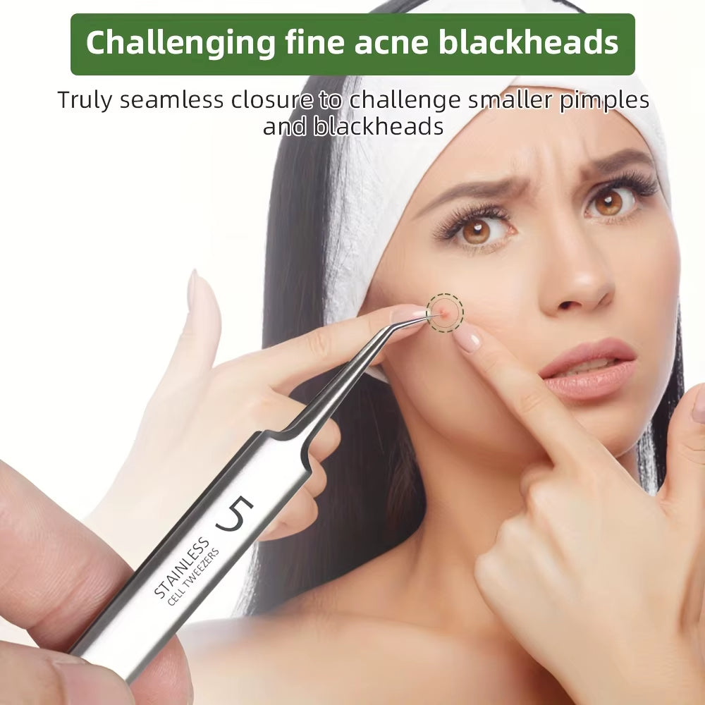 1/3Pcs Extra Fine No. 5 Cellular Acne Blackhead Tweezers,Facial Beauty Remove Acne Needle Tools for Skin Care,Blackhead Clip