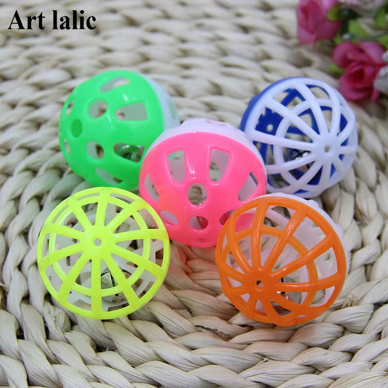 10Pcs/Set Plastic Cat Pet Sound Toy Cat Toys Hollow Out round Pet Colorful Playing Ball Toys with Small Bell Cat Products