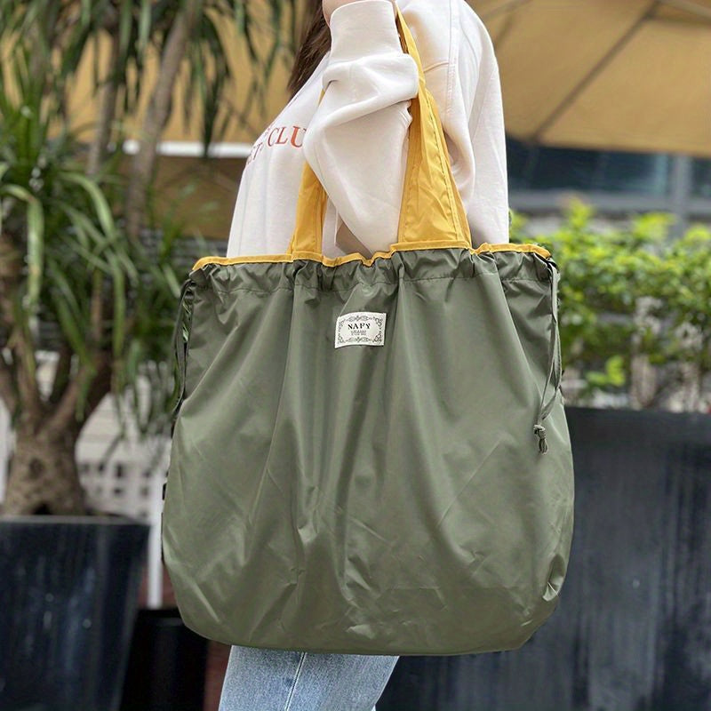 Foldable Drawstring Grocery Shopping Bag, Large Capacity Shoulder Tote for Sports, Travel, and Everyday Use Beauty Fashion