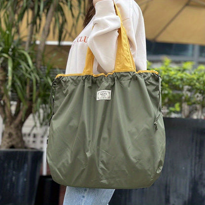 Foldable Drawstring Grocery Shopping Bag, Large Capacity Shoulder Tote for Sports, Travel, and Everyday Use Beauty Fashion