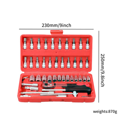 46-Piece Tool Set - General Home Use Craft Toolbox, Motorcycle Car Repair Tool Set, with Plastic Tool Box Storage Box
