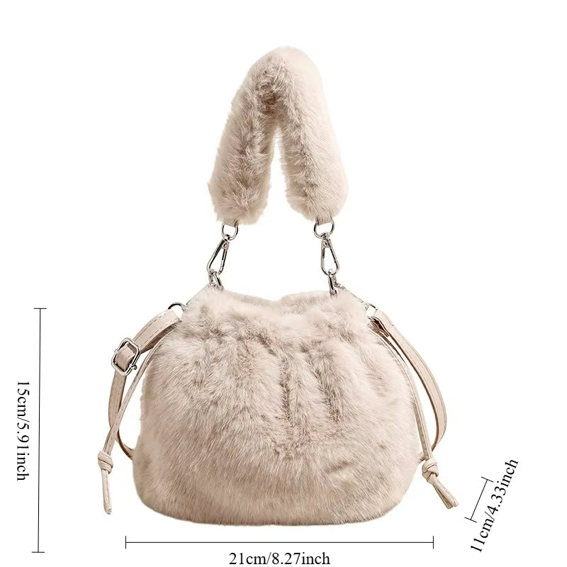 New Trendy Fluffy Commuter Simple Crossbody Bags for Women Fashion Shoulder Handle Storage Bag Texture and Versatile Bucket Bag
