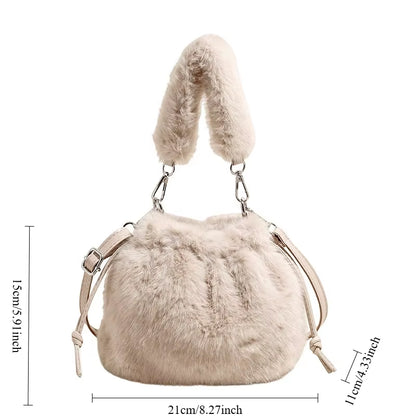 New Trendy Fluffy Commuter Simple Crossbody Bags for Women Fashion Shoulder Handle Storage Bag Texture and Versatile Bucket Bag