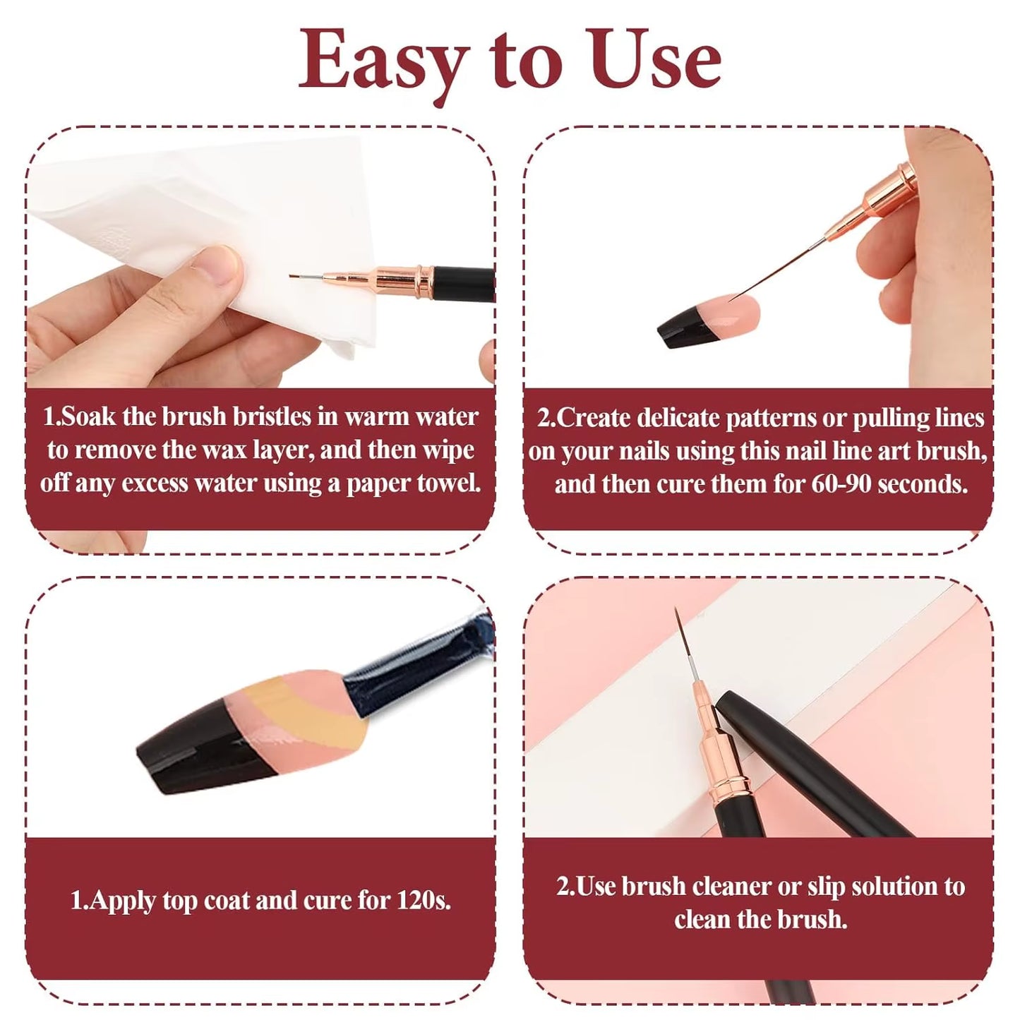 YIKOOLIN 5Pcs Nail Art Liner Brush Set UV Gel Nail Brushes Kits French Stripe Line Painting Drawing Flower Pen Manicure Tool