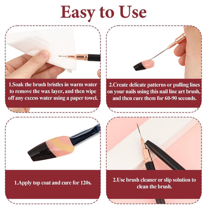 YIKOOLIN 5Pcs Nail Art Liner Brush Set UV Gel Nail Brushes Kits French Stripe Line Painting Drawing Flower Pen Manicure Tool