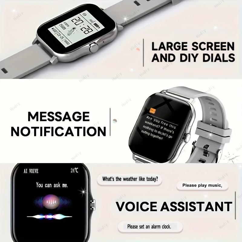 1.83-inch Full Touch Screen Smart Watch for Men And Women, USB Rechargeable, Multi-sport Mode Outdoor Fitness Watch, 180mAh Battery, with Wireless Calling, Remote Camera/music, Message Notification And Dialing, Dual Silicone Beauty World Shop