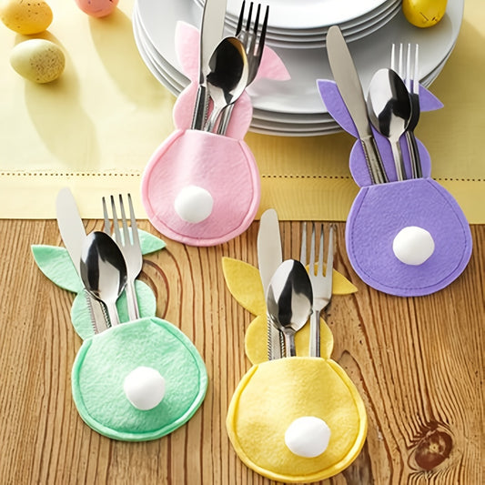 4pcs Easter Bunny Felt Cutlery Holder Bag Happy Easter Decorations For Home Tableware Accessories Rabbit Cutlery Cover Bag Table Beauty Fashion
