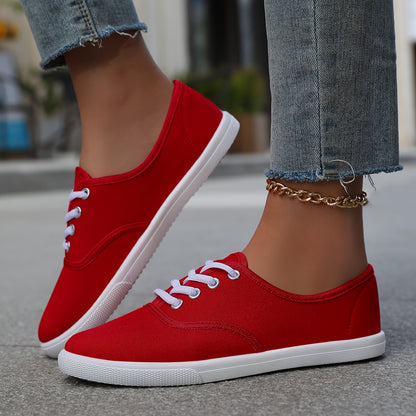 Women's Casual Canvas Sneakers, Low-Top Lace-up Walking Shoes, Lightweight & Comfort Sport Shoes Beauty World Shop