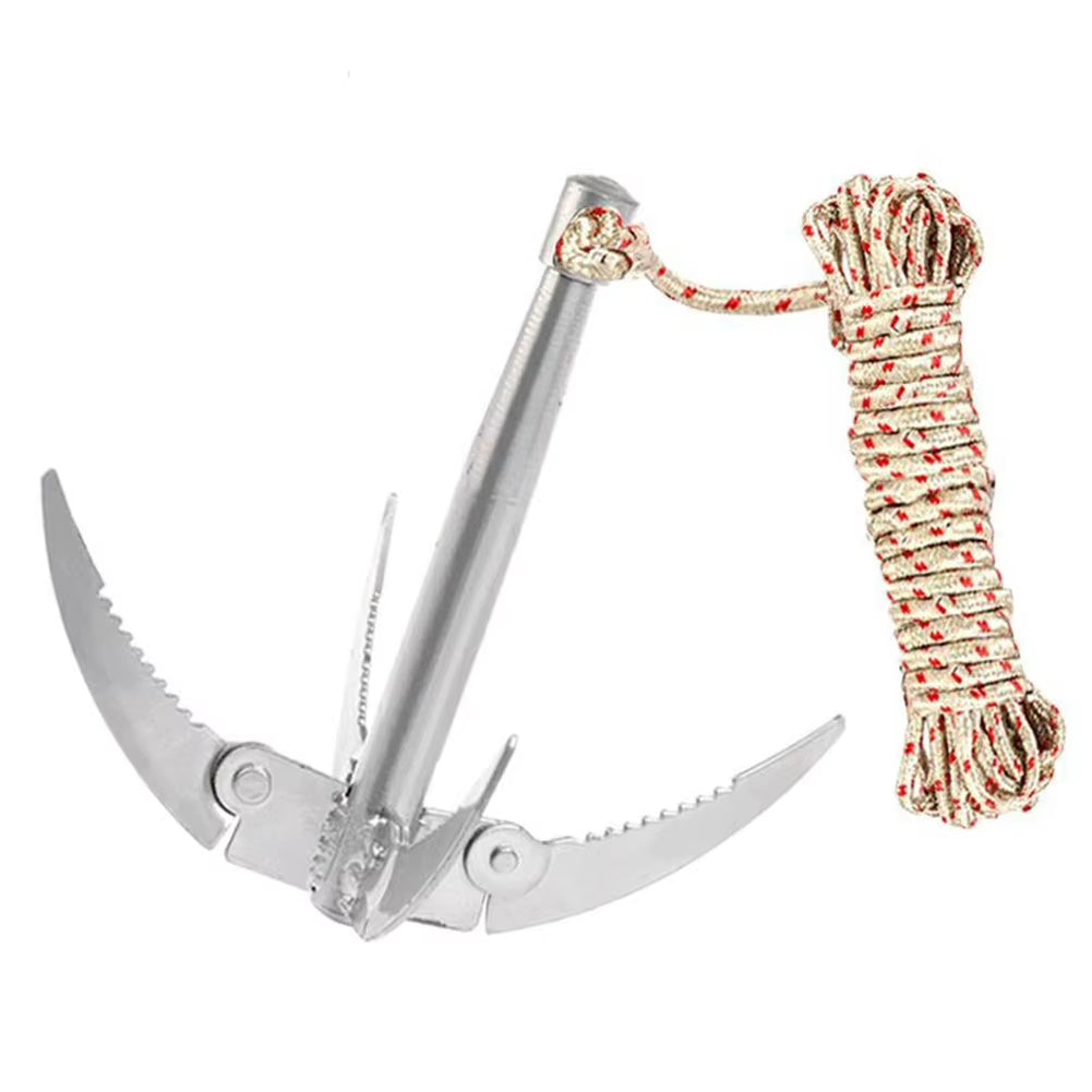 Folding Boats Anchor with Rope Outdoor Grappling Hook Survival Tool Sturdy Durable for Small Boat Canoes Fishing Supplies