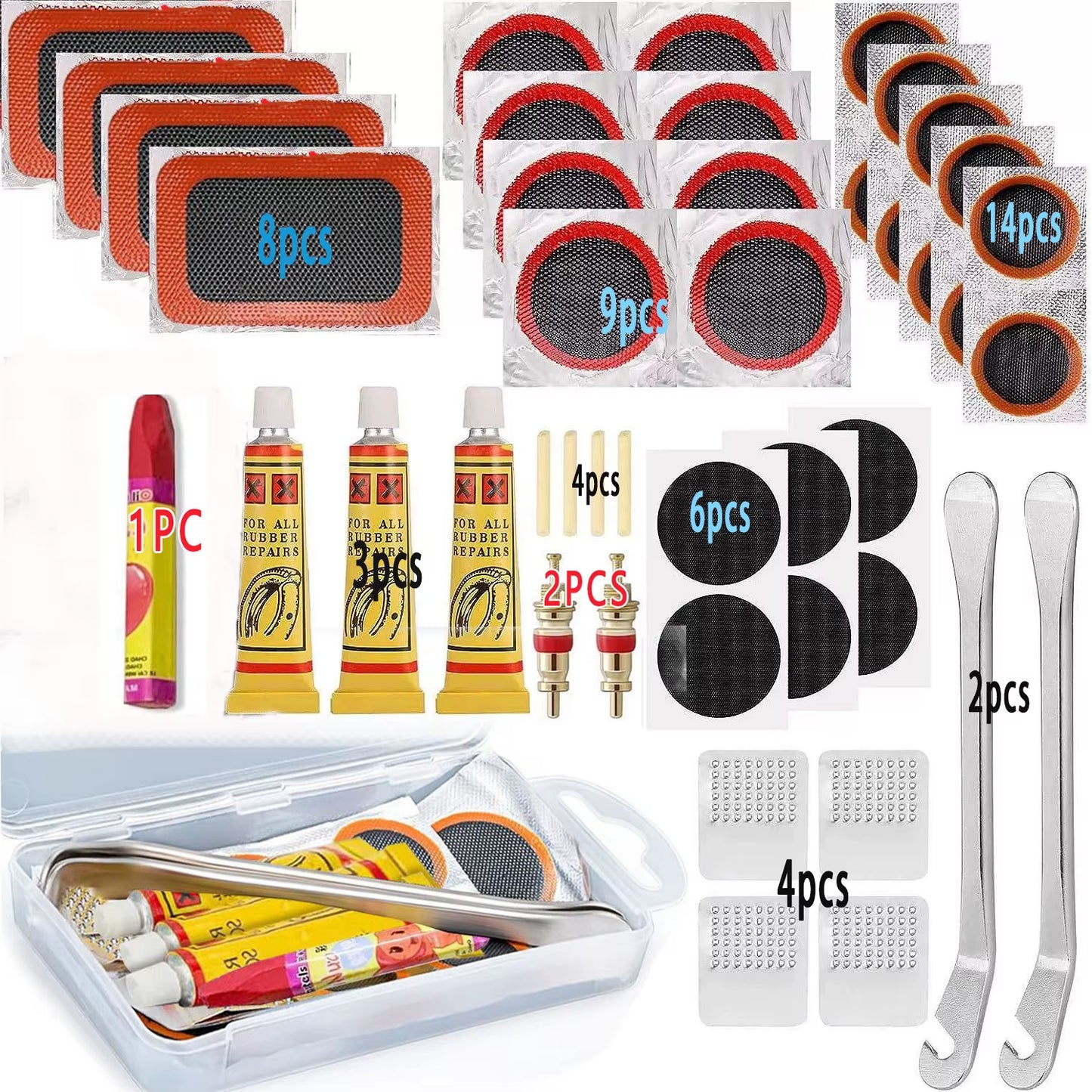 Bike Tire Repair Kit-Patches,Tire Flim,Grinding Film,Crowbar,Multifunctional Tools for Cycling Tire Patch Repair Kit
