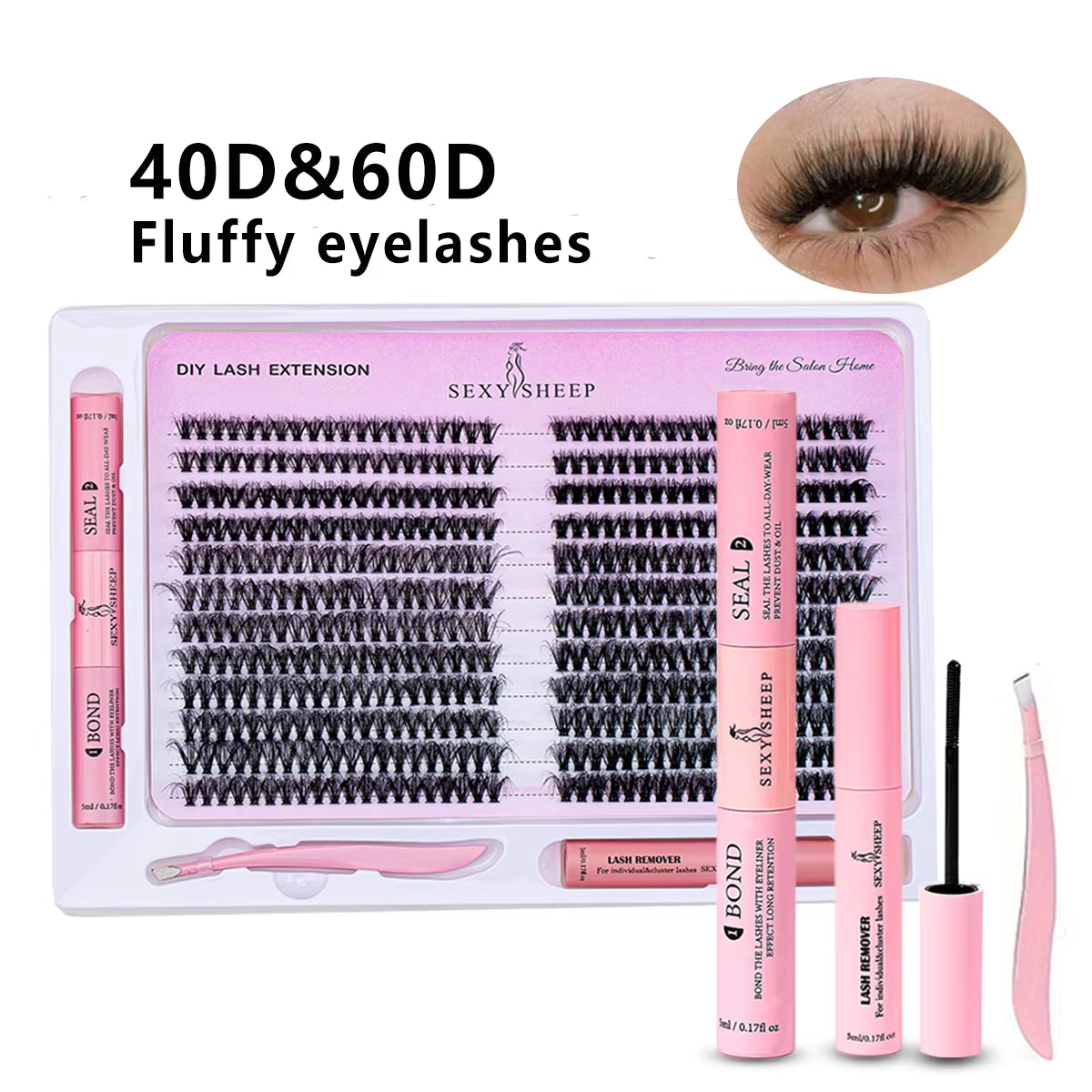 DIY Lash Extension Kit 480Pcs Individual Lashes Cluster Mix 40D 60D 60D 80D with Lash Bond and Seal and Remover,Tweezers