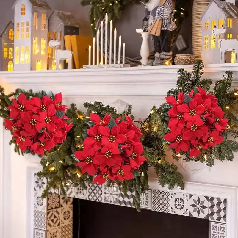 1-5 Bundles Artificial Christmas Flower Red Poinsettia Bouquets for Christmas Home Garden Table Vase Decoration Wedding Flowers