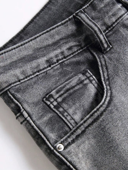 Men‘S Stretchy Denim Jeans Streetwear Tearing Patchwork Holes Ripped Denim Elastic Waist Casual Pants Slim Fit Straight Trousers