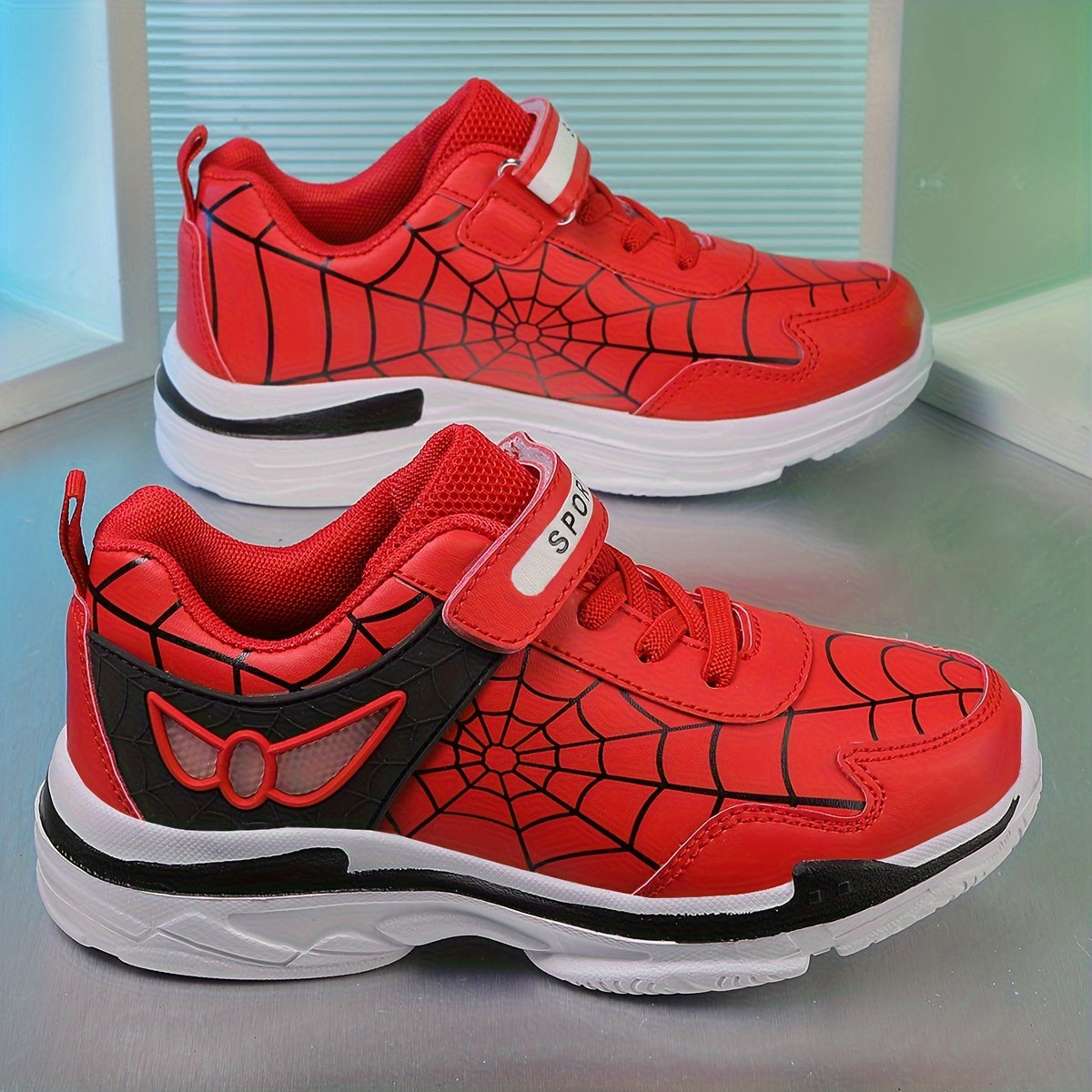 Kids Fashion Sneakers Breathable Lightweight Sport Casual Shoes with Cartoon Spider Web Design, Closure, Low Top PU and Fabric for Boys and Girls – Versatile All-Season Footwear for Outdoor Activities Beauty World Shop