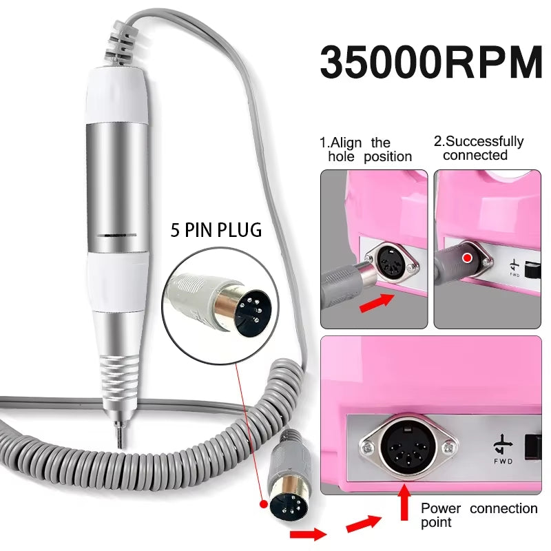 5 Pins PLUG Electric Nail Drill Machine Handle Handpiece Pedicure Replacement Pen Manicure Beauty Tool Accessory
