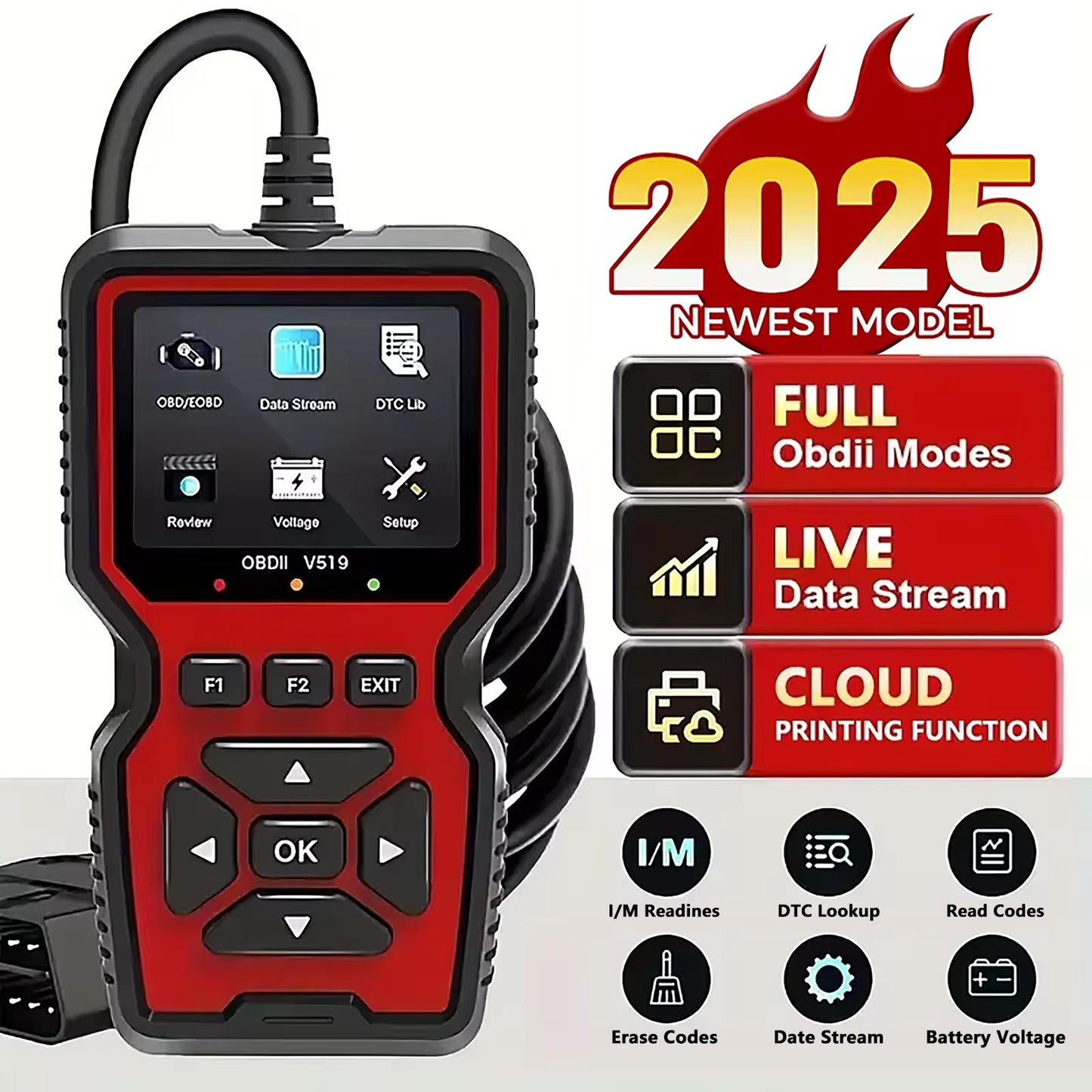 Car OBD2 Scanner Diagnostic Tool Multi-Language OBDII Car Voltage Tester Engine Fault Code Scanner Car Code Reader V519