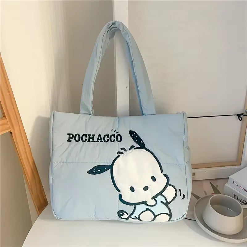 Sanrio Cartoon Fabric Kuromi Handbag Cute Stationery Shoulder Bag Large Capacity Bag 2024